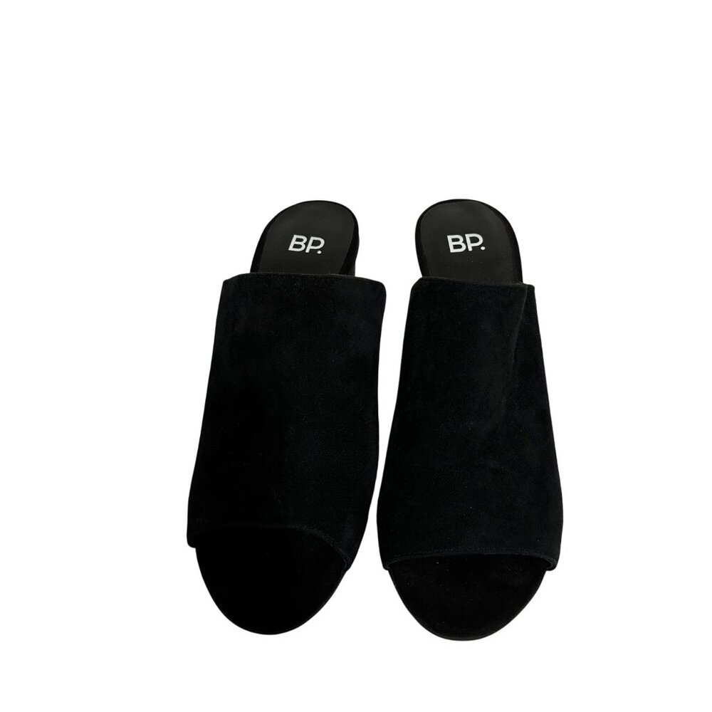 Nordstrom BP. Black Womens Suede Peep-Toe Block Heel Mules SZ 8.5M Slide Goth - Picture 2 of 11